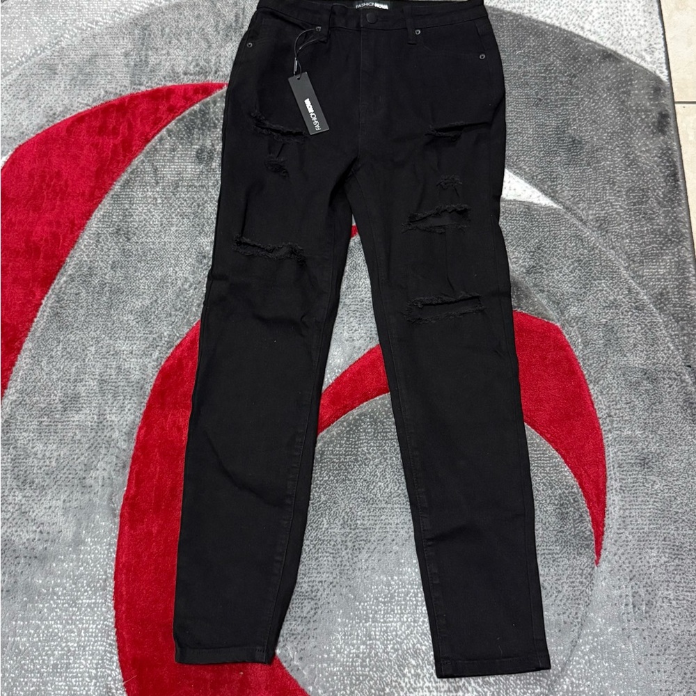 Fashion Nova Black Distressed Jeans